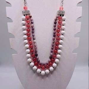 Handmade and homemade 3-strands necklace with natural stones
